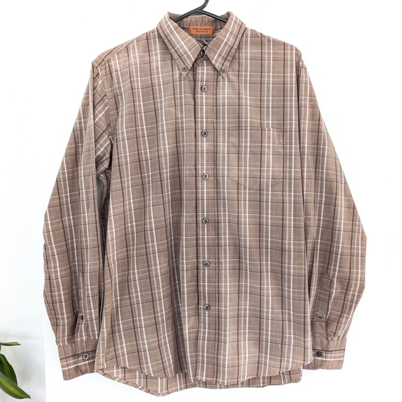 2/15$ Dockers Men's Brown Plaid Stain Defender Shirt Size M - Picture 1 of 6
